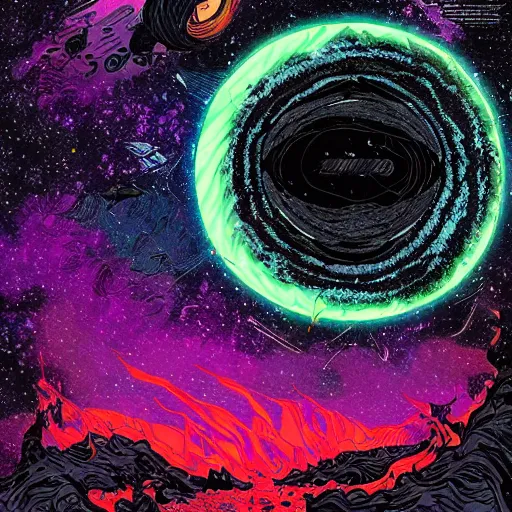 Prompt: Cosmic colorful ultima moongate, epic aura aurora borealis, digital matte black paper art, by Laurie Greasley and Quentine Mabilles and Xsullo, beautiful epic night fire seascape art by Laurie Greasley and Quentine Mabilles and Xsullo