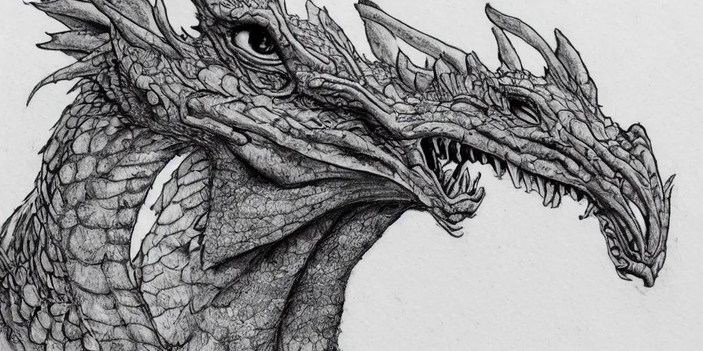 Image similar to realistic portrait of a beautiful dragon, 1450, ink, ultra realistic, 8k