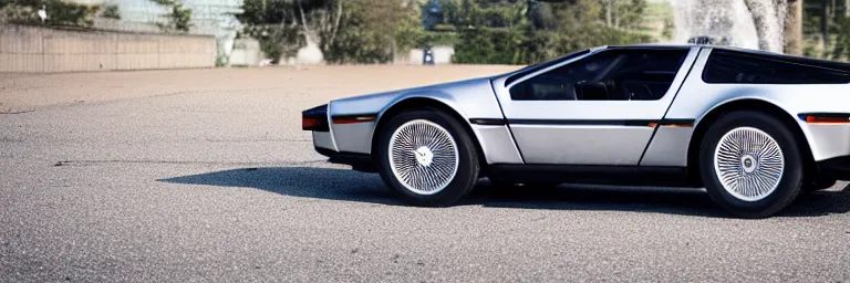 Image similar to a single delorean and tesla roadster hybrid, dslr