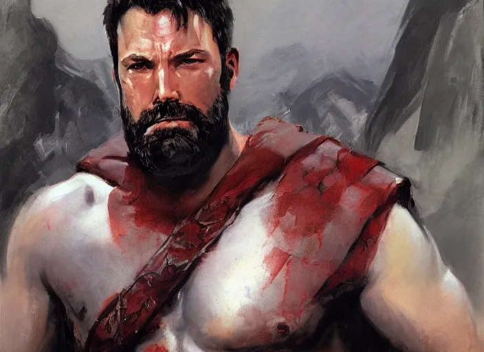 Image similar to a highly detailed beautiful portrait of ben affleck as as kratos, by gregory manchess, james gurney, james jean