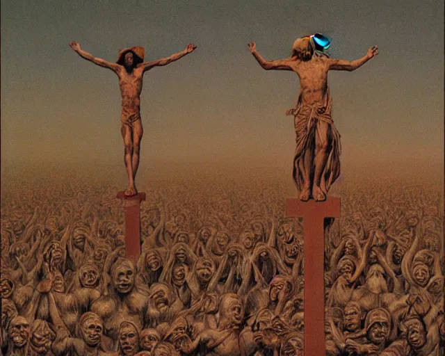 Prompt: the crucifixion by zdzisław beksinski,