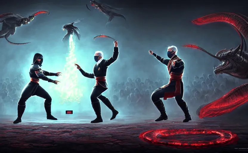 Prompt: joe biden versus mitch mcconnell mortal kombat character selection screen, highly detailed, digital painting, artstation, concept art, smooth, sharp focus, illustration, art by wlop, mars ravelo and greg rutkowski