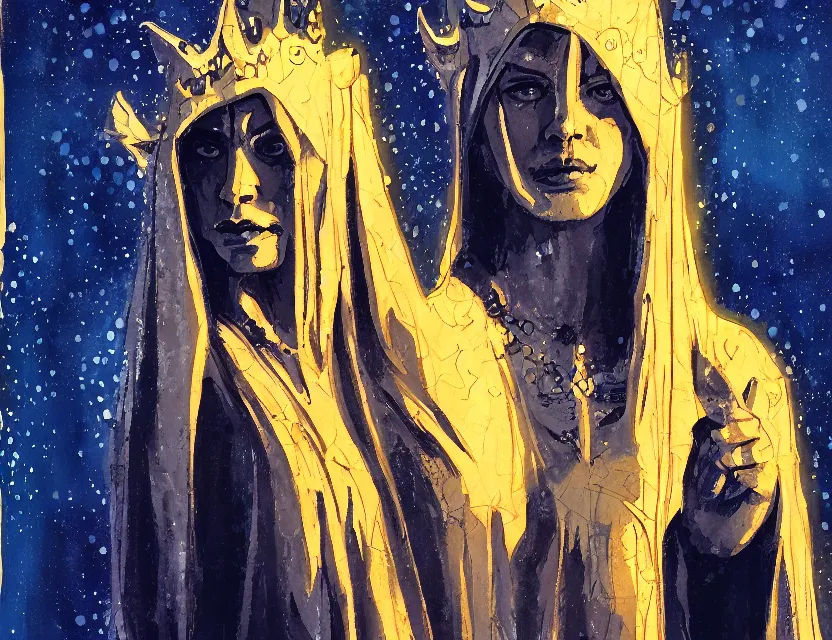 Prompt: priestess of embarrasment. gouache painting by indie concept artist, chiaroscuro, bokeh, backlighting, field of depth, safe for work