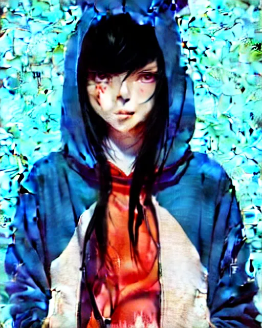 Image similar to a ultradetailed painting of a stylish girl in a oversized hoodie by conrad roset, greg rutkowski and makoto shinkai trending on artstation