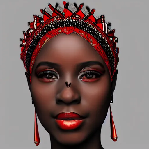 Image similar to african woman with red tribal clothes and black wings, ultra detailed, 8 k, trending on artstation, award - winning art,