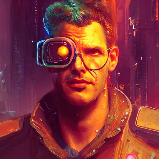 Image similar to a head and shoulders portrait of a space cowboy, neon, retro, steampunk, smooth, sharp focus, intricate, artstation, detailed concept art by Marc Simonetti, blade runner