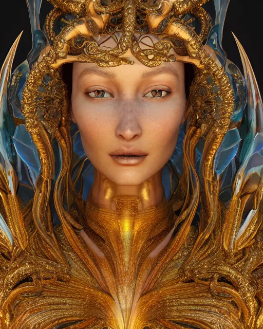 Prompt: a highly detailed metahuman 4 k close up render of an alien goddess bella hadid monument surasundari in iris van herpen dress schiaparelli in diamonds crystals swarovski and jewelry iridescent in style of alphonse mucha gustav klimt trending on artstation made in unreal engine 4