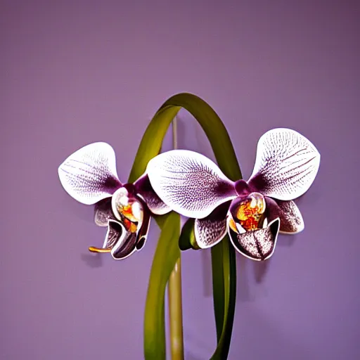 Image similar to metal orchid flower, retrofuturistic, reflective, shiny, high detail