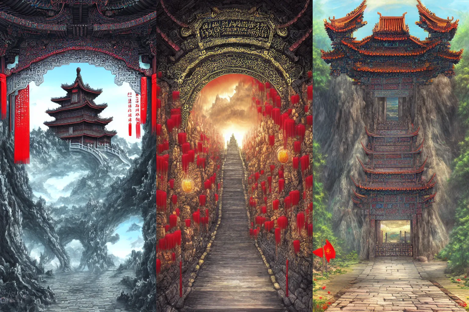 Prompt: The gate to the eternal kingdom of China, fantasy, digital art, HD, detailed.