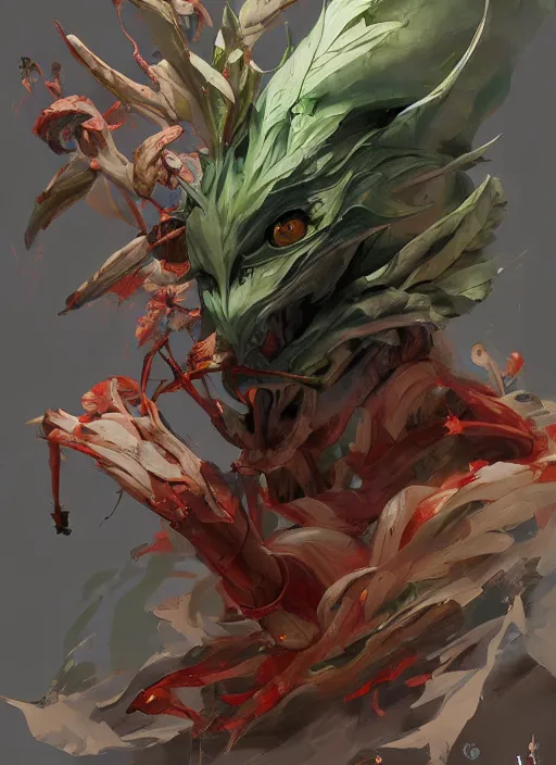 Prompt: semi reallistic gouache gesture painting, by yoshitaka amano, by ruan jia, by Conrad roset, by dofus online artists, detailed anime 3d render cilantro alien monster, cilantro terrible alien monster, antrophomorfic cilantro leaves , portrait, cgsociety, artstation, rococo mechanical, Digital reality, sf5 ink style, dieselpunk atmosphere, gesture drawn