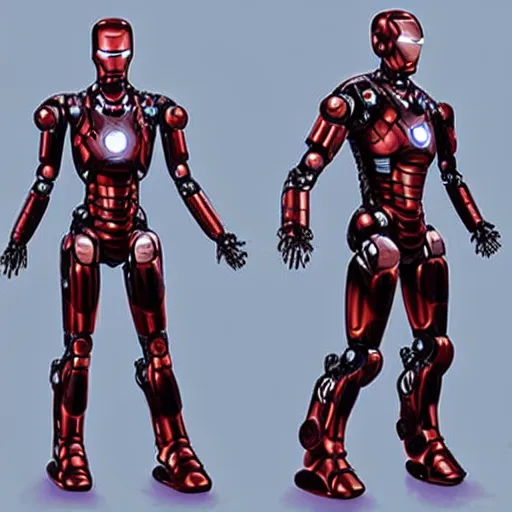 Image similar to humanoid robot similar to iron man and robocop, cyberpunk, trending on artstation, intricate design