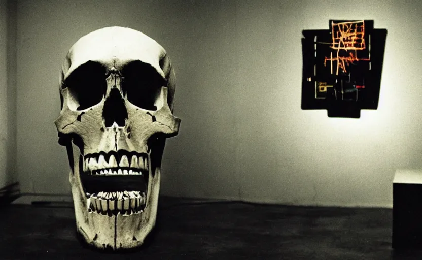 Image similar to photograph of a skull machine built by basquiat perfect composition masterpiece dramatic lighting