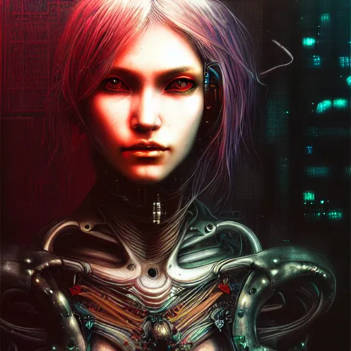 Prompt: a highly detailed long shot photo of cyberpunk female character by ayami kojima, elf, beksinski, giger, intricate, digital painting, artstation, concept art, smooth, sharp focus