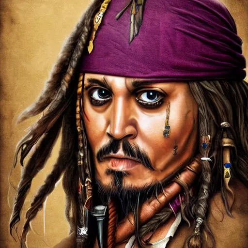 Prompt: portrait Jack Sparrow dressed like Harry Potter at Hogwarts, fighting Voldemort, masterpiece, trending on artstation, intricate detail