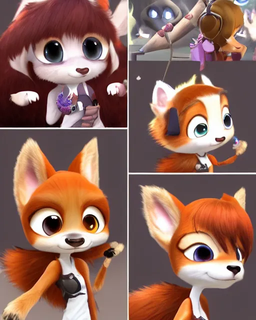 Image similar to female furry mini cute style, highly detailed, rendered, ray - tracing, cgi animated, 3 d demo reel avatar, style of maple story and zootopia, maple story gun girl, fox from league of legends chibi, soft shade, soft lighting