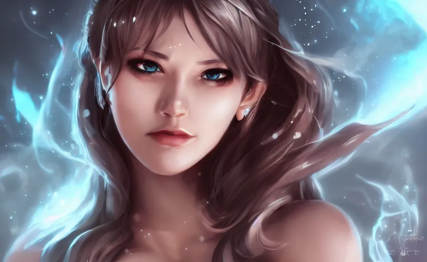 Image similar to Powerfull godess of ice by Artgerm, trending in Art Station, ahestetic, full body, cinematic lighting, 4k