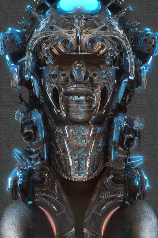 Image similar to a shamanic cyborg made from intricate alien technology in futuristic dreamscape detailed artwork, extremely detailed and high quality, global illumination, octane render, digital art trending on artstation