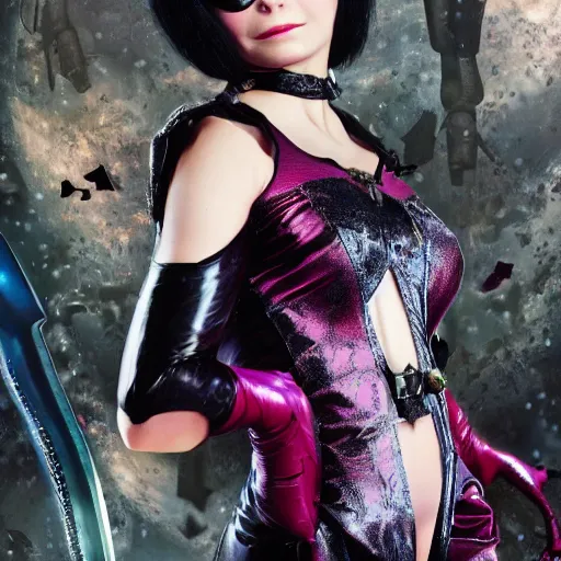 Image similar to a young myanna buring as bayonetta, 8 k resolution hyperdetailed photo realistic, extremely high quality and life like