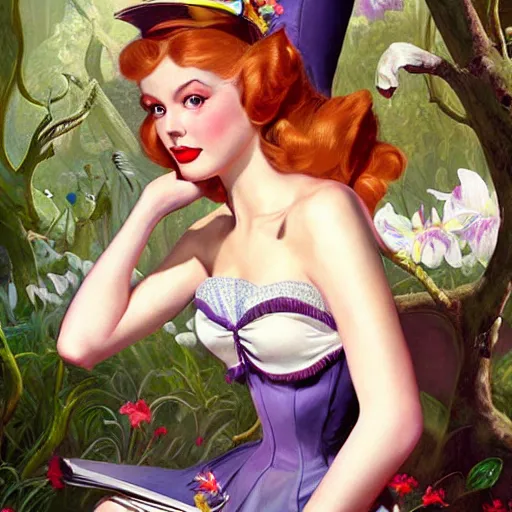 Prompt: Alice in wonderland, detailed painting by Ross Tran and Gil Elvgren