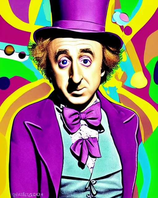 Image similar to gene wilder in willy wonka and the eggplant factory, digital art