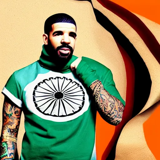 Image similar to drake, indian flag colored outfit