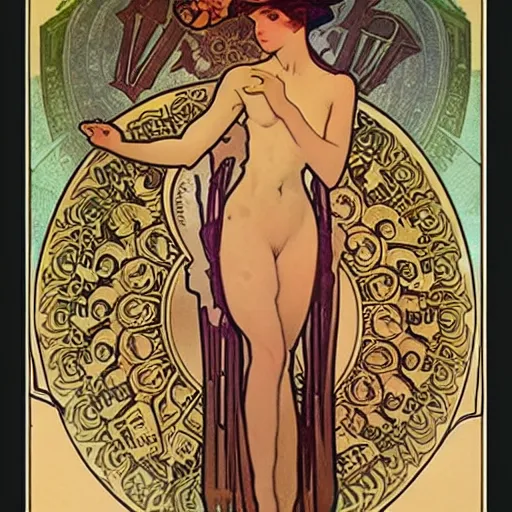 Image similar to occult detective by alphonse mucha