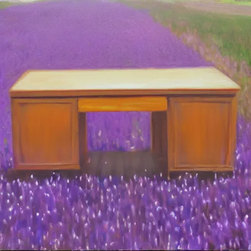 Image similar to realistic panting of a desk on a purple field