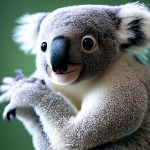 Image similar to cute koala as a muppet, intricate detail, beautiful aesthetic, photorealistic, award winning professional cinematic composition, dramatic lighting, 8 k