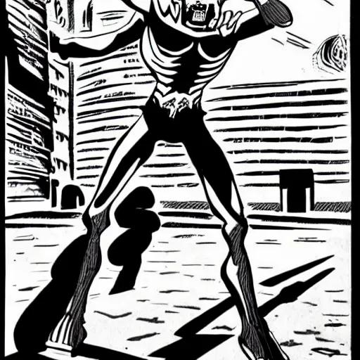 Image similar to a black and white detailed comic cartoon drawing in the style of jack kirby, joe kubert, alex toth, of the skeleton of death giving a thumbs up and smiling, trending on artstation, 4 k