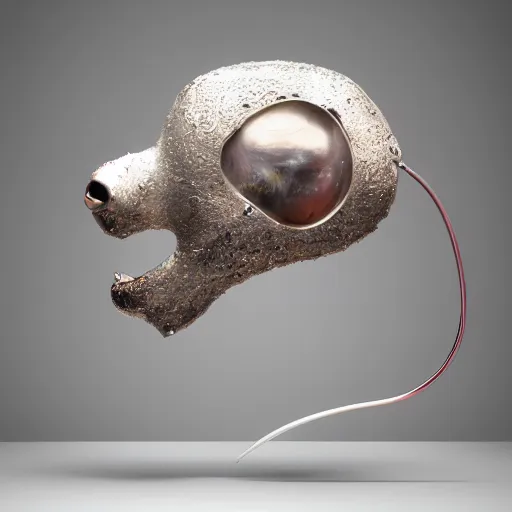 Prompt: a giant sculpture made out of melting metal of a mouse head, on the urine, cinematic, in the style of johnson tsang, long shot, hyper detailed, hyper realistic, ray tracing, 8 k resolution, sharp focus, realistic water, award winning