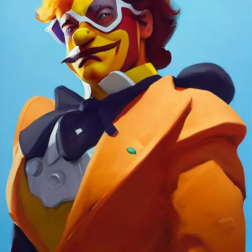 Image similar to greg manchess portrait painting of ronald mcdonald as overwatch character, medium shot, asymmetrical, profile picture, organic painting, sunny day, matte painting, bold shapes, hard edges, street art, trending on artstation, by huang guangjian and gil elvgren and sachin teng