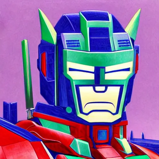 Image similar to optimus prime portrait by chiho aoshima, digital art