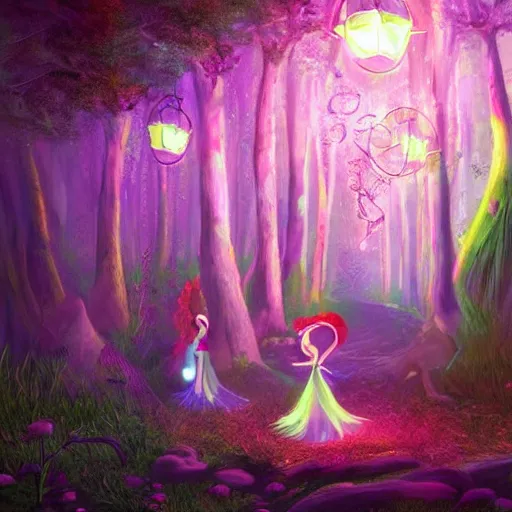 Prompt: fairy princess clothing store in a woodland grove, neon wings cute colorful pretty artistic girly avant garde 4 k artstation trending dramatic lighting high frequency noise