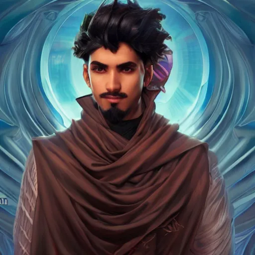 Image similar to character concept, wide angle, full body, symmetrical head - on centralized, young arabic man with dark ninja clothes. detailed, high quality, dynamic lightning, fantasy, scenematic. artwork by artgerm, wlop, alex ross, greg rutknowski, alphonse mucha