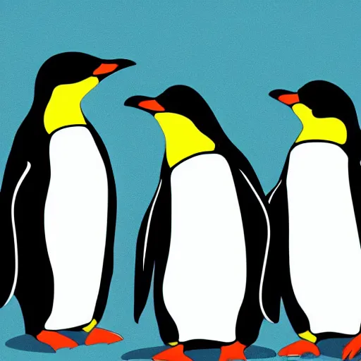 Prompt: A penguin explaining business analytics to his friends, digital art
