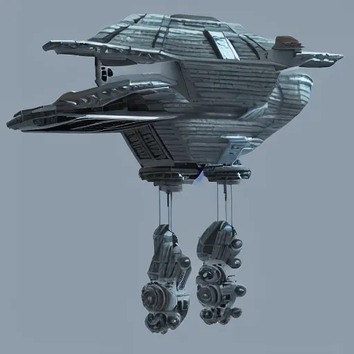 Image similar to sci fi spaceship made in blender, in the style of karl poyzer, high quality, lots of detail, futuristic