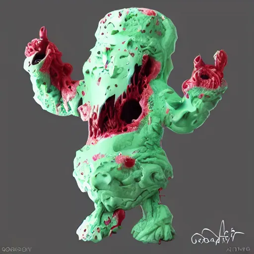 Image similar to creature made out of melting icecream, ominous, trending on artstation