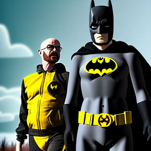 Image similar to Walter White as batman and Jesse pinkman as Robin, 8k, high definition, highly detailed, photo realistic