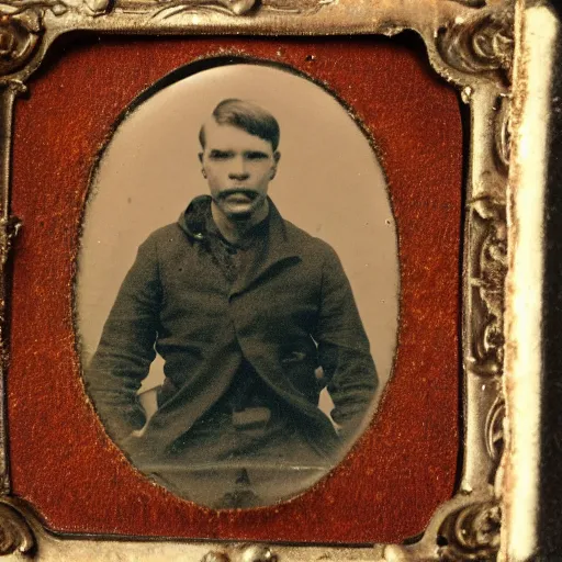 Image similar to tintype of a man with a pumpkin head