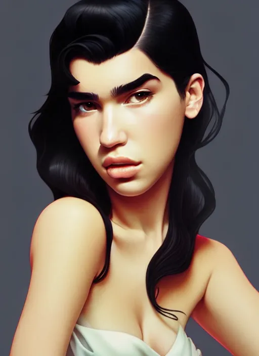 Prompt: cute mafia boss dua lipa, natural lighting, path traced, highly detailed, high quality, digital painting, by don bluth and ross tran and studio ghibli and alphonse mucha, artgerm