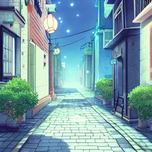 Image similar to a beautiful lonely street from an anime movie, romantic atmosphere, in the style of Tue Tue from ArtStation, digital art, 4k,