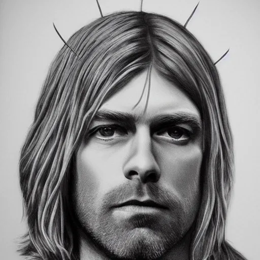 Image similar to Kurt Cobain as Jesus Christ, hyperrealism, detailed portrait