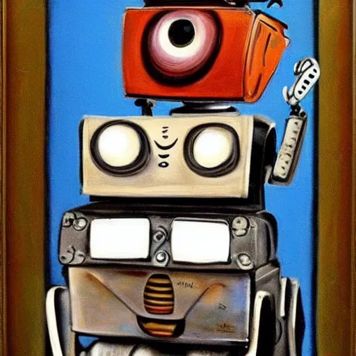 Prompt: adorable robot painted by salvador dali, similar to wall - e