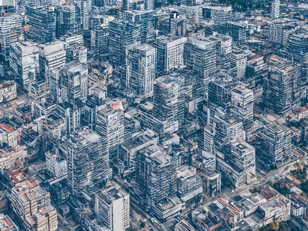 Prompt: drone view of a city, Brutalist architecture, sharp focus, digital art 4k