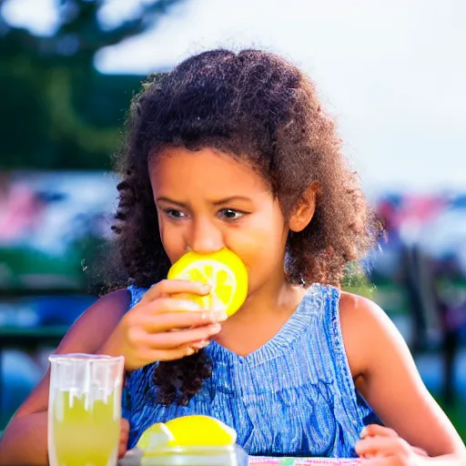 Prompt: a girl drinking lemonade