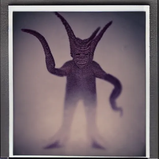 Prompt: nyarlathotep manifested in this world, beautiful, award winning photo, hyperealistic detailed photography polaroid, motion blur, grainy image