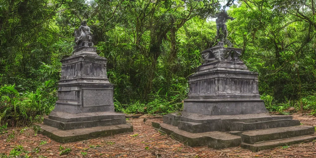 Prompt: A colonial monument in the middle of the jungle, 4k, DSLR camera photo,