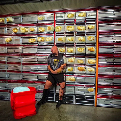 Prompt: promotional photo from the show storage hunters, a storage locker full of hamburgers, bidding war, cinematic,