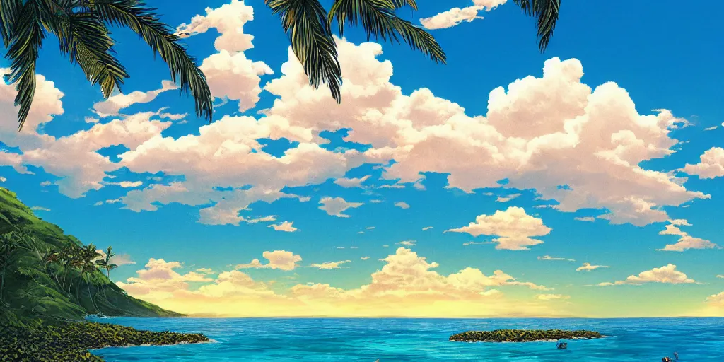 Anime style wallpaper with ocean and sandy beach on Craiyon-demhanvico.com.vn