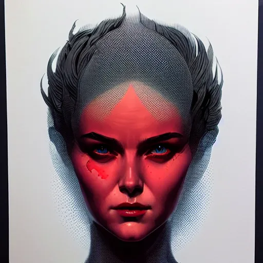 Prompt: medium portrait, diffused light, by killian eng and joe fenton and martin deschambault and conrad roset, inspired by victorian marvel comics, red and grey only, etching, fine, sharp high detail,